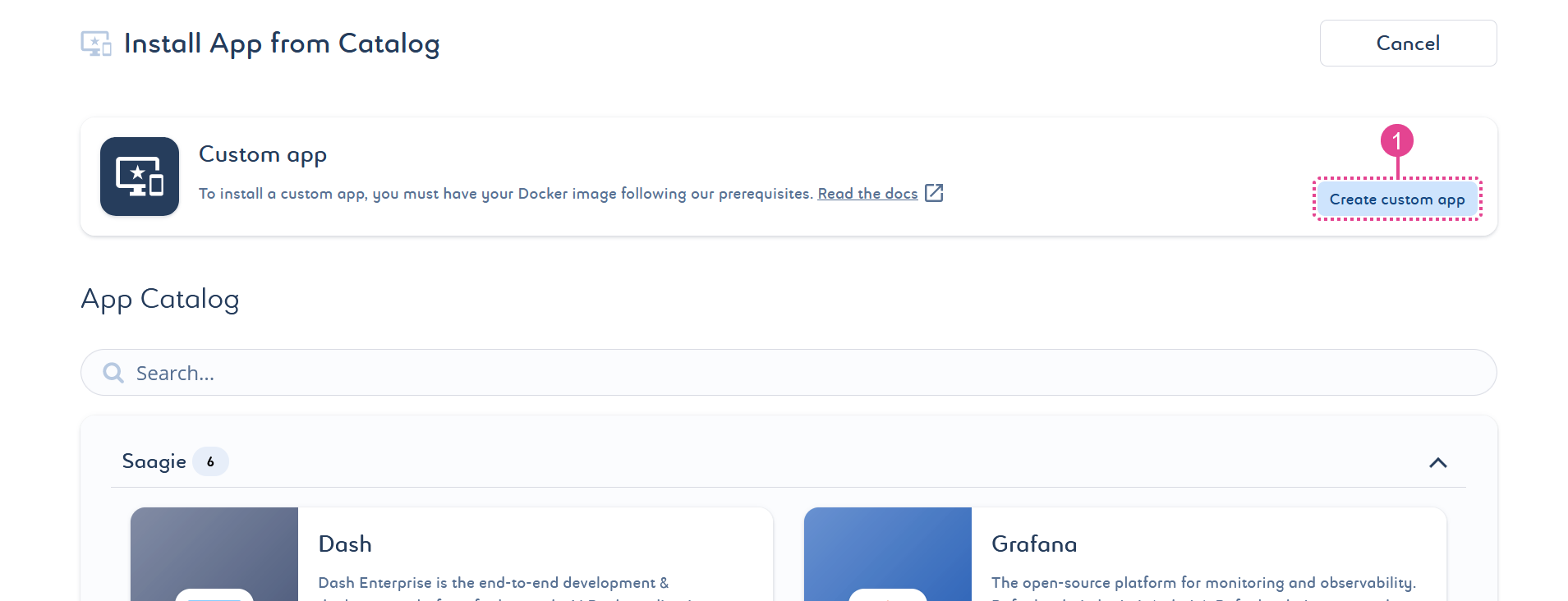 Click "Create custom app" in the upper right corner of the application screen