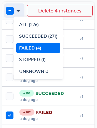 job deletion instance filter