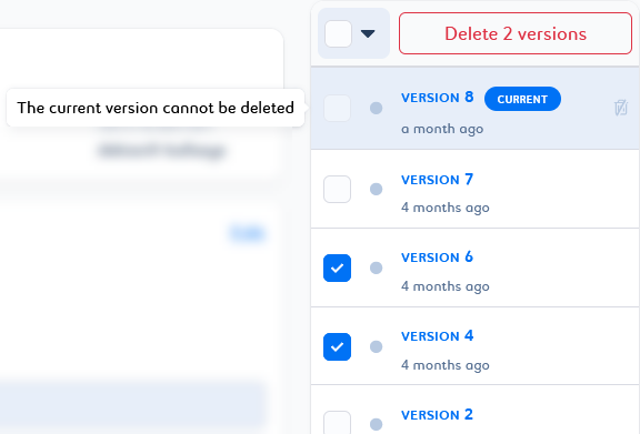 job deletion version selection