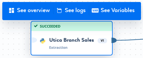 Screenshot of a selected job from a pipeline instance to access this job overview and logs