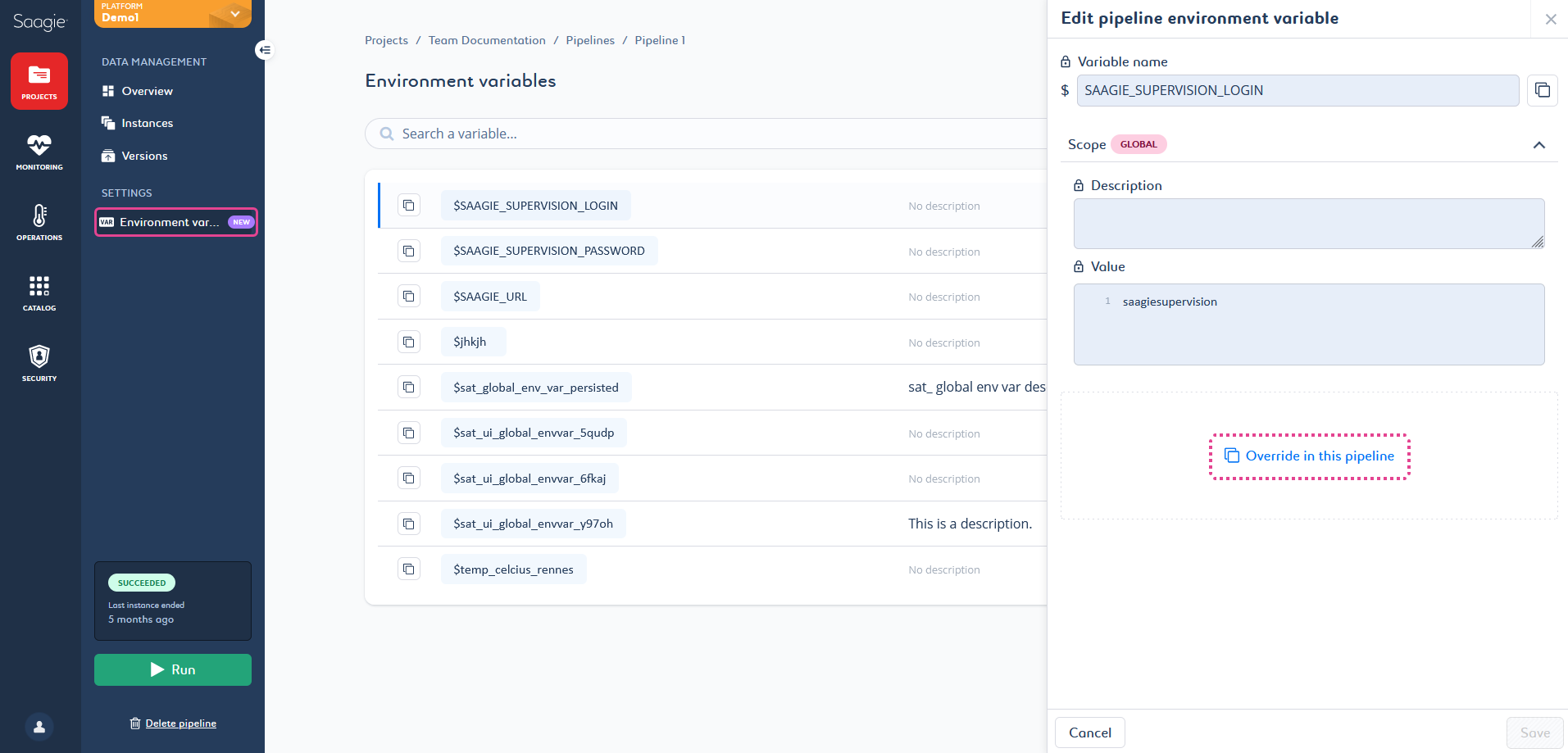 pipeline environment variables