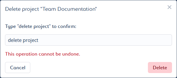 project delete confirmation message