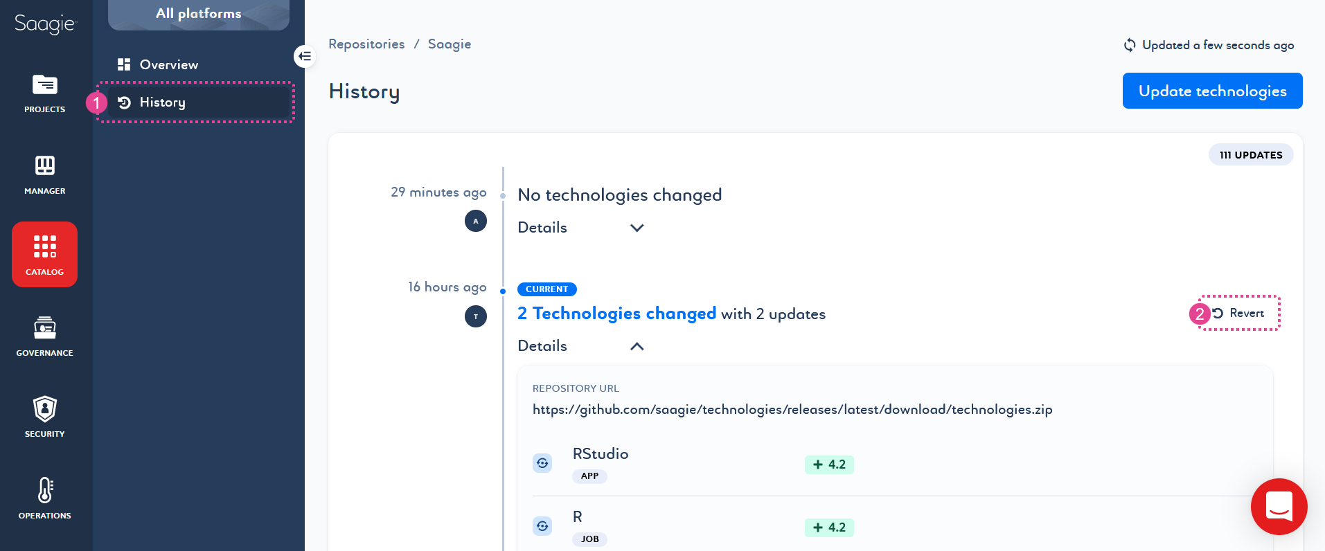 Reverting the technology update