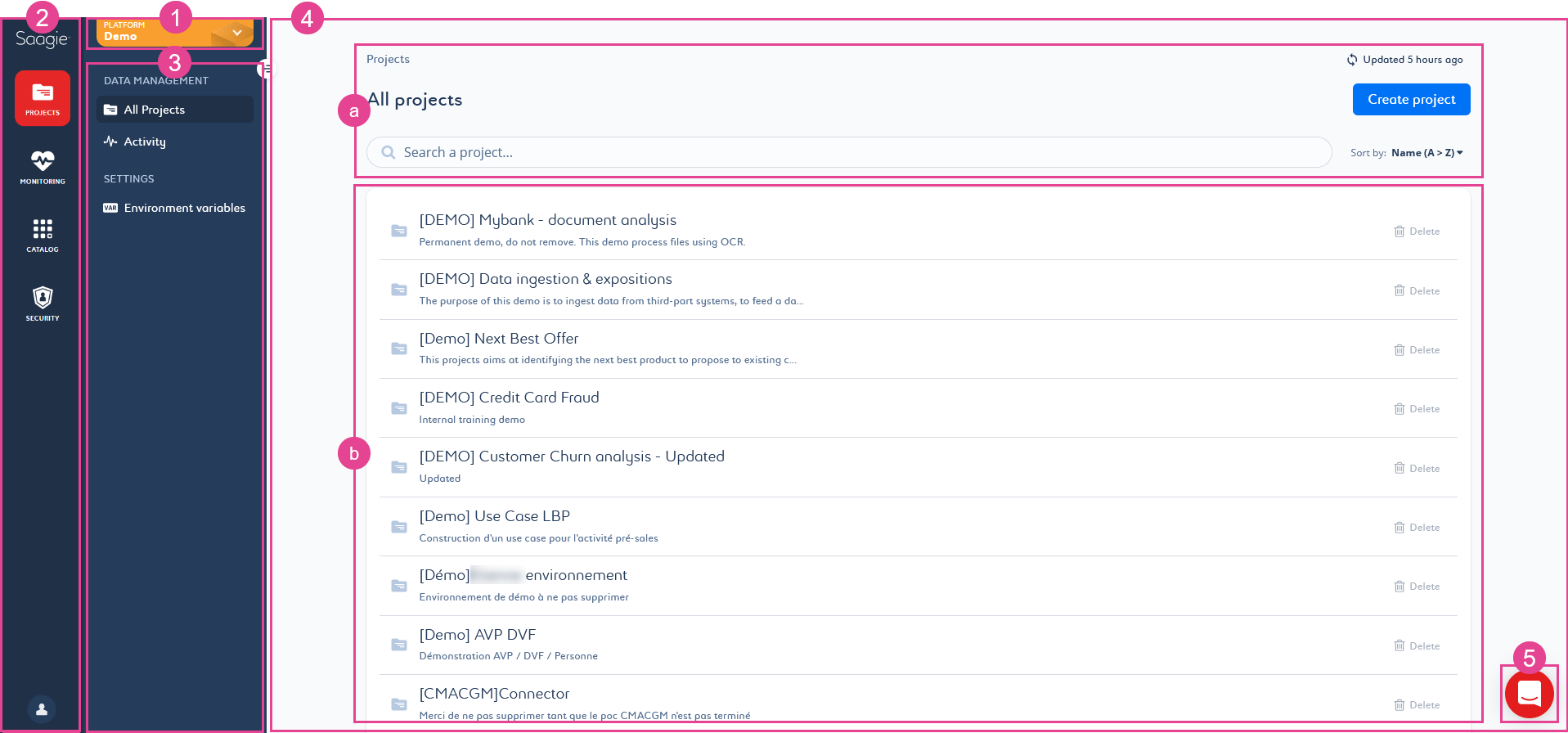 Screenshot of Saagie user interface
