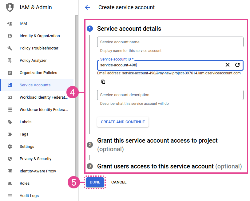 bigquery article1 service account creation form